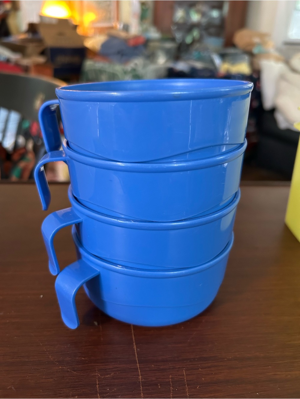 Vintage Tupperware Blue Plastic Stackable Cups with Handle - Set of 4 microwave